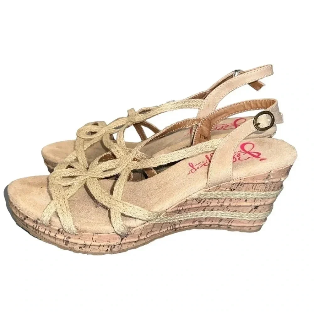 Jellypop 11M tan strappy‎ cork 3”wedge sandals